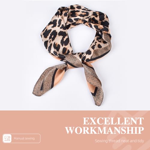 27.5 Inches Silk Head Scarf for Women Satin Hair Scarf Silk Wrap Neck Square Scarves Feeling Scarf Boho Headwear - color: Leopard Print. - Brown