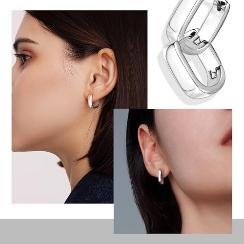 925 Sterling Silver Earrings Small Chunky Silver Earrings for Women Trendy Small Hoop Earrings Silver Hypoallergenic Earrings Small Thick Huggie Hoops Earrings for Jewelry Gifts - color: Silver
