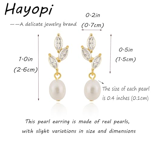 Hayopi Pearl Earrings for Women - Dainty Gold Dangle Drop Earrings, 14k Gold Plated Cute Bow Design, Hypoallergenic Pearl Studs, Wedding Jewelry Gifts - color: GOLD-pearl cz earrings