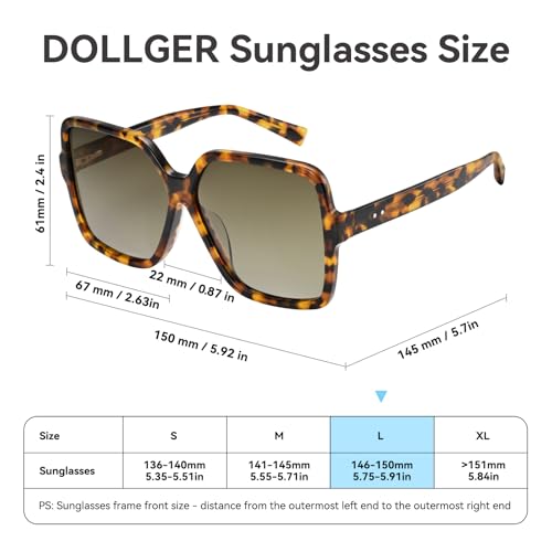 Dollger Oversized Square Sunglasses for Women Big Large Wide Fashion Shades for Men UV Protection Unisex - color: Acetate Frame Tortise -Polarized Lens