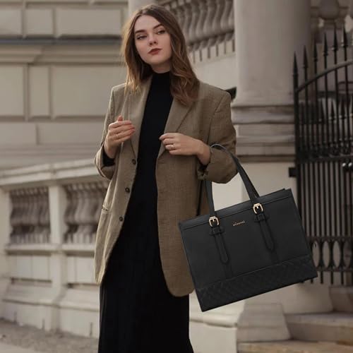 LOVEVOOK Laptop Bag for Women 15.6 inch Canvas Laptop Tote Bag, Large Capacity Work Bag with Clutch Purse, Computer Bag Office Business Briefcase, Casual Handbag for Travel College Teacher School - color: A-black, size: 15.6 inch