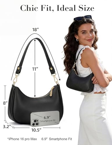 Small Shoulder Bags for Women, mini Purse Vegan Leather Shoulder Bag, Cute Retro Hobo Handbag - color: Black
