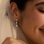 Dangle Earrings for Women, 14K Gold Plated Elegant Wedding Bride's Long Cubic Zirconia Drop Earrings, Sterling Silver Hypoallergenic Bridesmaid Trendy Dainty Simple Sparkling Wedding Jewelry - color: Small circle-Silver