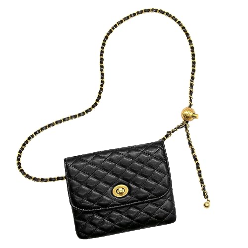 YAMEIZE PU Leather Chain Belt Bag for Women - Crossbody Waist Bag Fanny Pack Detachable Belt Chain Women Evening Mini Handbag - color: Black - Medium