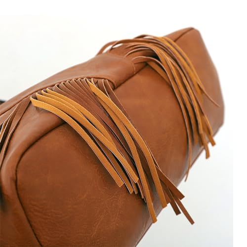 PU Leather Fringe Hobo Bag Large Studded Handbag Crossbody Bag for Women - color: D-brown