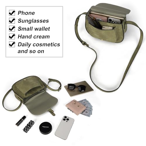 AFKOMST Crossbody Bags for Women,Small Saddle Purse and Boho Cross Body Handbags,Vegan Leather - color: Light Green