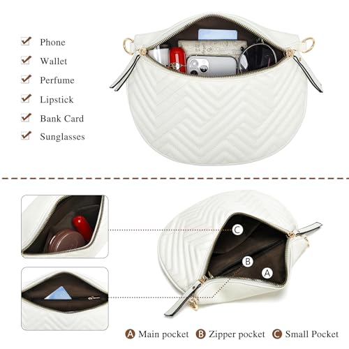 Women's Vegan Leather Crossbody Waist Pack, Fanny Pack Sling Bag with Adjustable Belt, Boho Style Shoulder Purse for Travel, Daily Use (White) - color: C-White