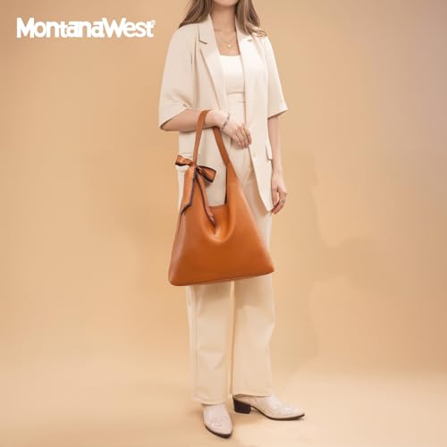 Montana West Slouchy Hobo Bag for Women Shoulder Purses and Handbags with Scarf - color: Caramel Brown