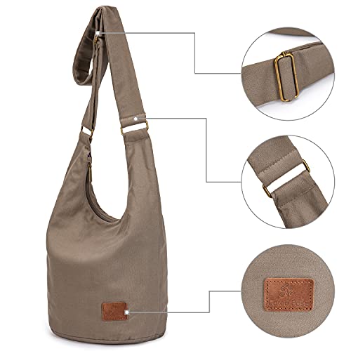 Coton Pose Women Hippie Crossbody Bag - Top Zip Large Capacity Canvas Sling Bag - Jacquard Cloth Handmade - color: Dark Green