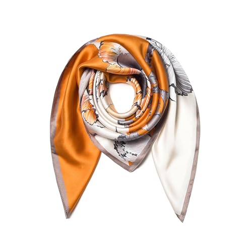 SHIROUYU 100% Pure Mulberry Silk Scarf 35" Large Square Lightweight Headscarf –Women’s Hair Wraps The shawl-With Gift Packed - color: Contrasting Colors