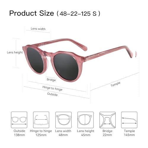 ZENOTTIC Vintage Round Polarized Sunglasses for Men Women UV400 Protection - color: C08 Crystal Pink Frame Grey Lens