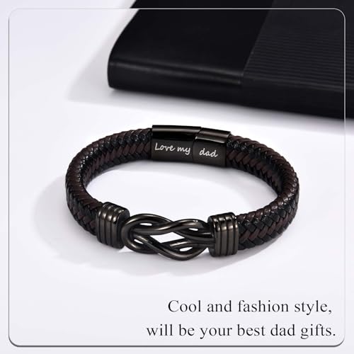 Infinity Knot Bracelet Leather Bracelet Gifts for Son Grandson Nephew Brother Dad Husband Uncle Grandpa Boyfriend, Easter Graduation Christmas Valentines Fathers Day Birthday Gifts for Boys Men Him - style: Dad