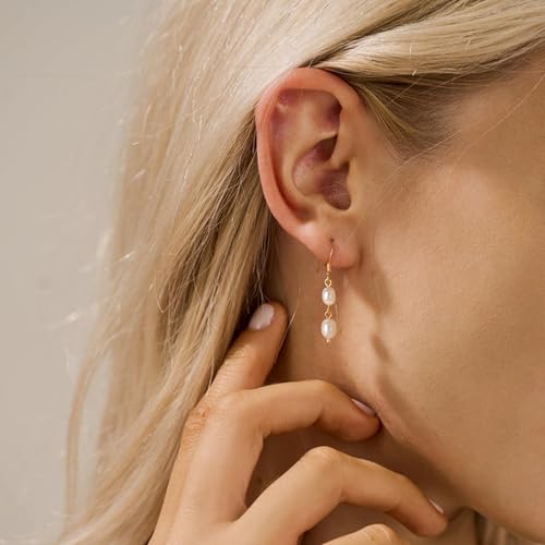Hayopi Pearl Earrings for Women - Dainty Gold Dangle Drop Earrings, 14k Gold Plated Cute Bow Design, Hypoallergenic Pearl Studs, Wedding Jewelry Gifts - color: GOLD-2 drop pearl earrings