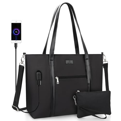 Laptop Tote Bag for Women 17 Inch, Teacher Work Bag with Compartments Business Laptop Bag With 15 Pockets Work Tote Bag - color: 02-black-2pcs