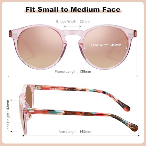 CARFIA Polarized Sunglasses for Women: Acetate Frame, Small/Medium Size, UV400 Protection - Anti Glare CA5288 - color: 6. Pink Mirror