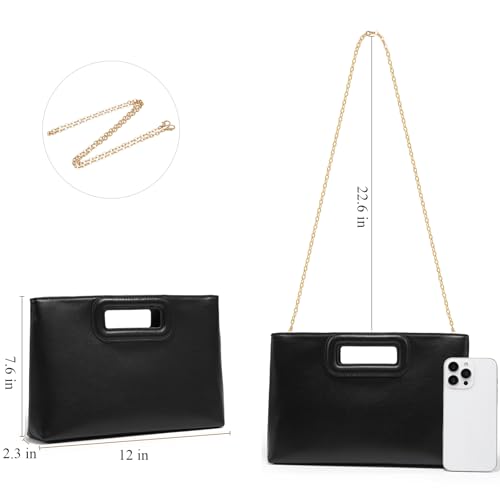 Top Handle Clutch Handbags for Women, Evening Handbag Shoulder Crossbody Purse with Gold Chain - color: Pu Black