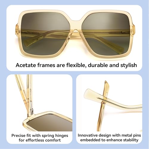 Dollger Oversized Square Sunglasses for Women Big Large Wide Fashion Shades for Men UV Protection Unisex - color: Acetate Frame Brown -Polarized Lens