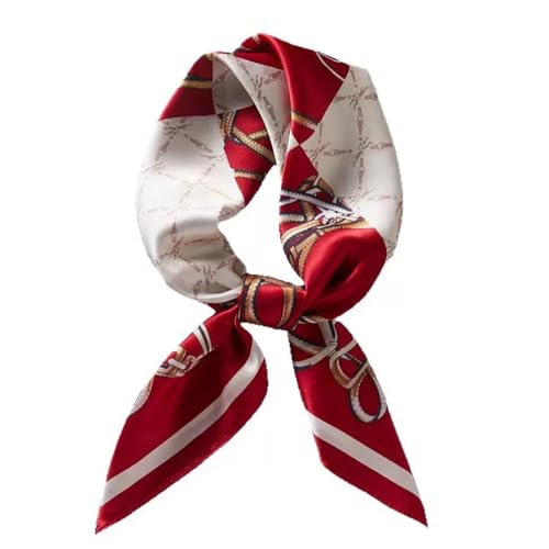 ANDANTINO 100% Mulberry Silk Square Scarf for Hair-25.6" X25.6'' Women Men Natural Silk Neckerchief Digital Printed Headscarf - color: Dark Red&creamy White
