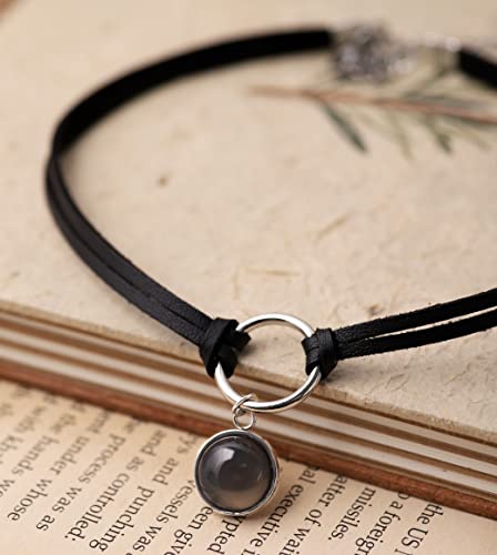 Sacina O Ring Crystal Choker, Black Choker, Boho Hippie Necklace, Gothic Necklace, Christmas Jewelry Gift for Women - color: brown