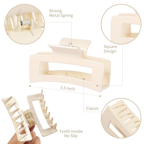 Sisiaipu 3.5 Inch Medium Square Claw Hair Clips, 12 Pcs Transparent, Amber, Glossy Black for Thick and Thin Hair - Hair Accessories for Women and Girls - color: Transparent