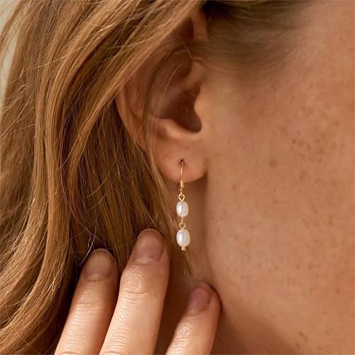 Hayopi Pearl Earrings for Women - Dainty Gold Dangle Drop Earrings, 14k Gold Plated Cute Bow Design, Hypoallergenic Pearl Studs, Wedding Jewelry Gifts - color: GOLD-2 drop pearl earrings
