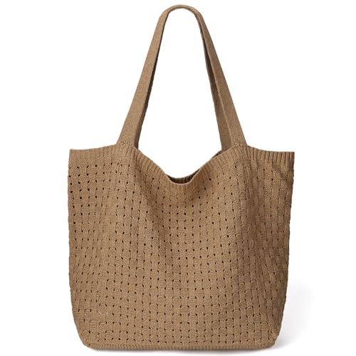 EIMMBD Crochet Bags for Women Beach Totes Bags Aesthetic Summer Tote Shoulder Hippie Bag Knit Bag - color: Large Brown-b