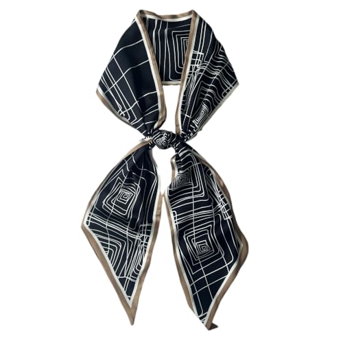 Silk Head Scarf for Hair Fashion Headwrap for Women Lightweight Neck Tie - color: X011-black Geometry
