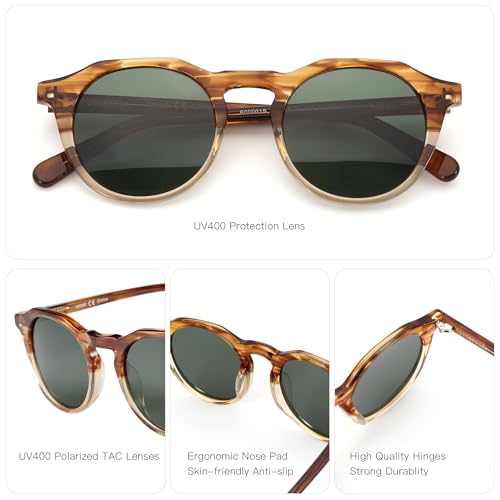 ZENOTTIC Vintage Round Polarized Sunglasses for Men Women UV400 Protection - color: C07 Crystal Demi Frame Brown Lens