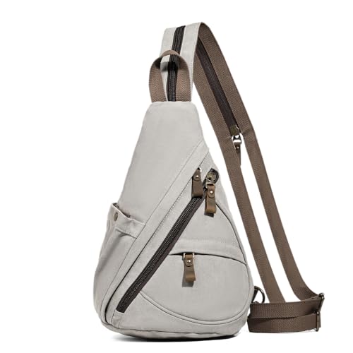 KL928 Canvas Sling Bag - Small Crossbody Backpack Shoulder Casual Daypack Rucksack for Men Women(Large Version,Leaden) - color: Canvas-leaden