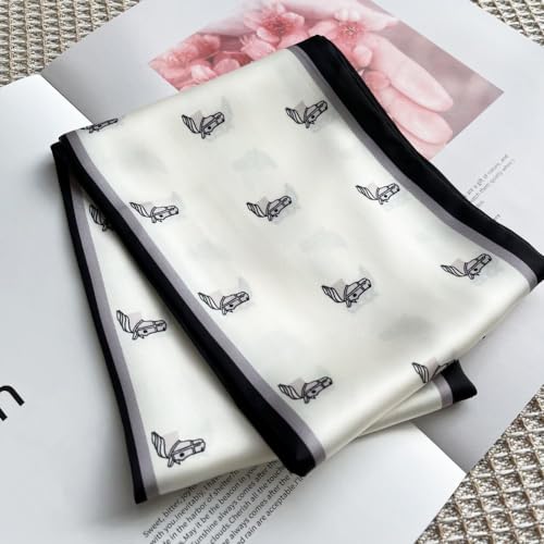 Silk Head Scarf for Hair Fashion Headwrap for Women Lightweight Neck Tie - color: X007-white Horsehead