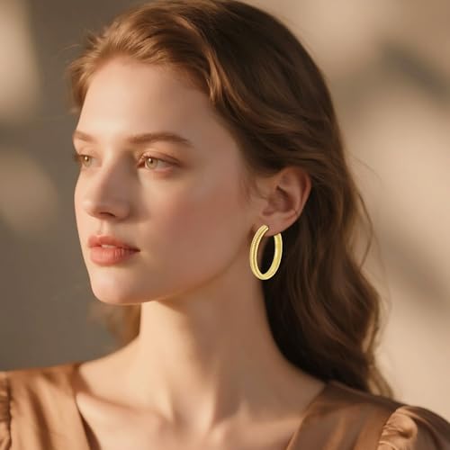 14K Gold Texture Earrings, 37/42mm Gold Hoop Earrings Classic Round Hoop Earring for Women Gold Jewelry Gift for Women - style: Texture Earrings-39mm