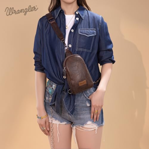 Wrangler Small Sling Bag for Women, Leather Crossbody Bags Cross Body Purse Fanny Packs with Adjustable Strap for Gift - color: Classic-coffee