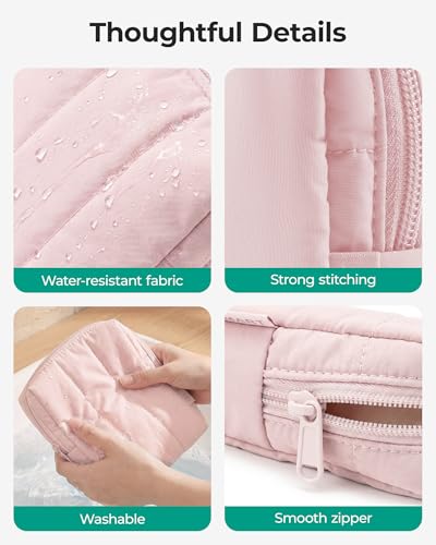 BAGSMART Small Travel Makeup Bag for Purse Toiletry Pouch, Puffy Padded Mini Cosmetics Bag, Cute Make Up Pouch for Women with Slip-in Pocket, Travel Essentials for Toiletries, Strip Khaki - color: 10-Khaki Strip