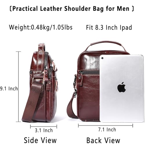 Leather Crossbody Bags for Men Casual Shoulder Bag Travel Messenger Bag Vintage Handbag Multi Pocket Satchel - color: Coffee