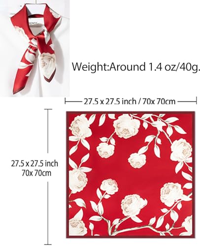 Dailyacc Hair Bandanas Scarf For Women Lightweight Fashion Neck Silk Satin Head Scarves For Sleeping Handbags Scarf - color: 1-red Peony/27.5*27.5in