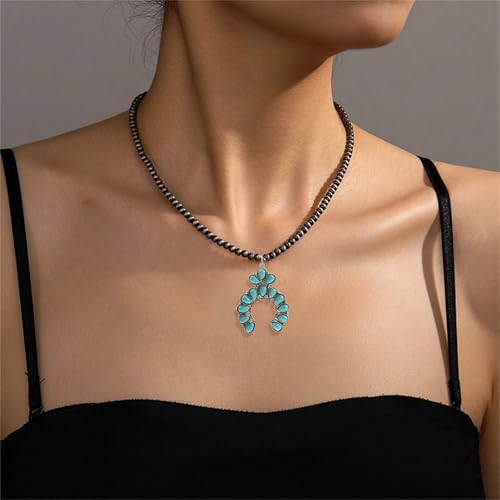 coadipress Navajo Pearl Necklace Western Jewelry for Women Boho Beaded Choker Necklaces Vintage Turquoise Pendant Cowgirl Necklace - style: Horseshoe