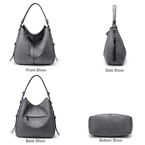 Realer Hobo Crossbody Bags for Women Designer Faux Leather Hobo Handbags Retro Large Size Shoulder Bag Bucket Purse - color: Dark Gray-gun Black Hardware（15.2"）, size: Large-15.2 inch