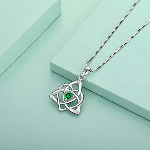 STARCHENIE Celtic Knot Necklace for Women 925 Sterling Silver Trinity Love Knot Pendant Birthstones Jewelry - color: 5-emerald-May