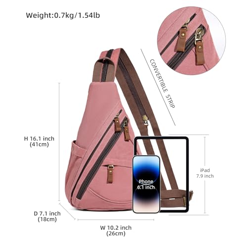 KL928 Canvas Sling Bag - Small Crossbody Backpack Shoulder Casual Daypack Rucksack for Men Women(Large Version, Rust Red) - color: Canvas-rust Red