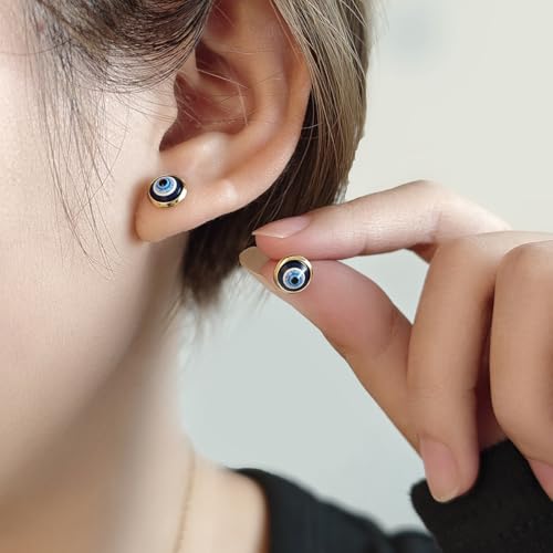 Women's evil eye necklace, earrings 14K gold-plated exquisite necklace blue and white zircon diamond pendant necklace cute bohemian style mini evil eye lucky amulet jewelry (Gold colour, Necklaces and earrings)