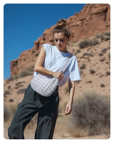 BAGSMART Quilted Crossbody Bag for Women, Lightweight Puffer Purse for Travel, Daily Use & Work | Water-resistant, Puffy Shoulder Bag, w/ Adjustable Strap, Light & Comfortable, Hands-free Bags, Travel Essentials - color: F-moonlight Gray, size: Small