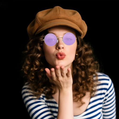 Round Hippie Glasses, 60s 70s Colored Circle Sunglasses for Women Men Disco Party Costume Accessories - color: Purple