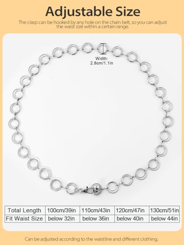 FIORETTO Chain Belt for Women Metal Waist Chain Fashion Multilayer Chain Belts for Dress - color: Double O Ring-silver, size: Fit Waist up to 32"