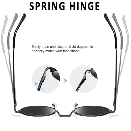 Joopin Retro Small Round Sunglasses Hippie Circle Sun Glasses Polarized UV400 Protection Metal Shades for Men Women - color: A01-polarized Black Simple Packaging