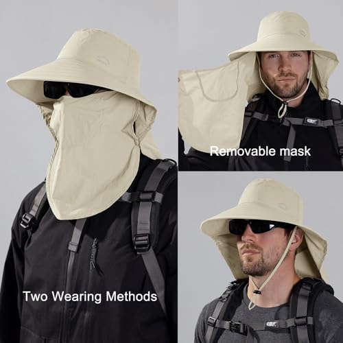 Sun Hat for Men Women with Neck Flap,UPF 50+ UV Protective Hiking Fishing Hats,Wide Brim Sun Hat for Women&Men - color: 1pack-style2-beigewhitewith Face Cover)