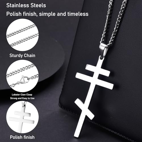 Men's Orthodox Cross Pendant Necklace - Trendy Religious Cross Chain,Hypoallergenic Waterproof Stainless Steel Christian Long Necklaces,Non Tarnish Byzantine Cross Symbol Pendants Necklace for Him - color: 4 Pcs