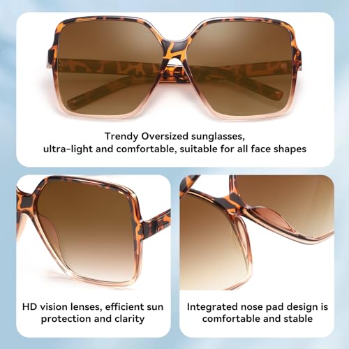 Dollger Oversized Square Sunglasses for Women Big Large Wide Fashion Shades for Men UV Protection Unisex - color: Brown+brown Leopard