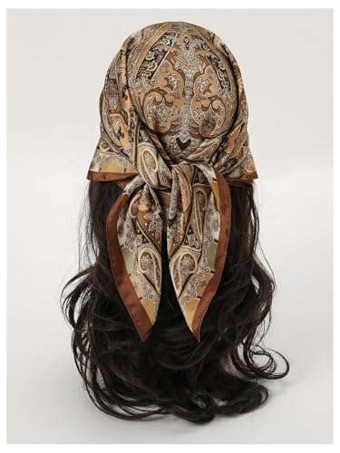 SHENHE Women's Silky Head Scarf Vintage Paisley Hair Scarf Bandana Square Kerchief Hair Wrap - color: Brown