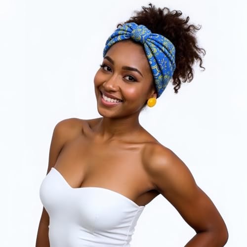 1 Pack Boho Headbands Stretch Paisley Print Bandana Headband Criss Cross Hair Bands Knotted Head Wrap Yoga Daily for Women and Girls (Baby Blue Dainty) - color: Baby Blue Dainty