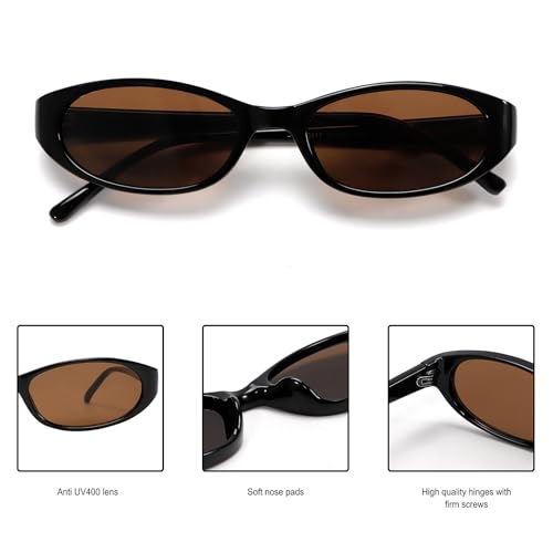 GUVIVI Retro Oval Sunglasses for Women 2026 90s Small Chic Cat Eye Sun Glasses Sunnies Lightweight Shades - color: 2 Pack Blackbrown + Black